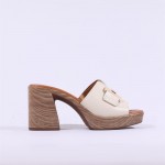 Oh My Sandals Block Heel Mule Link 5635 Cream Gold